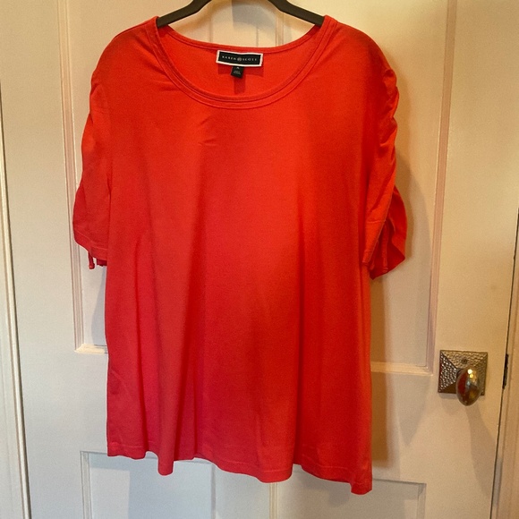 Karen Scott coral tee with rouched shoulder detail, XL - Picture 1 of 6